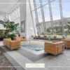 Image of a modern office space, with spacious and well-lit areas, contemporary furniture, and plants that bring nature indoors.