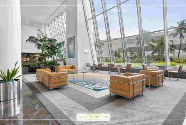 Image of a modern office space, with spacious and well-lit areas, contemporary furniture, and plants that bring nature indoors.