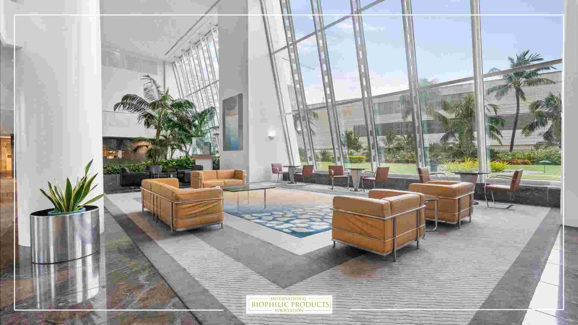 Image of a modern office space, with spacious and well-lit areas, contemporary furniture, and plants that bring nature indoors.